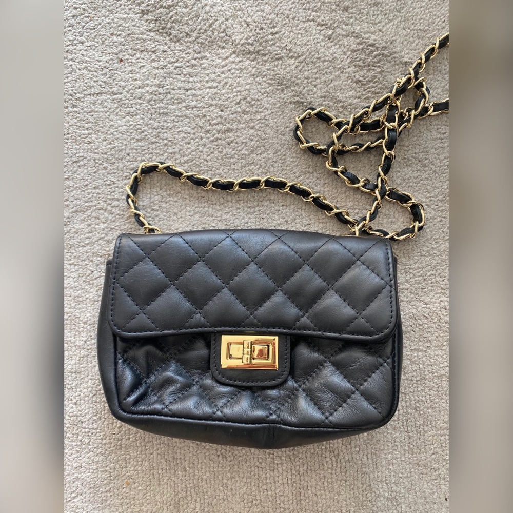 Authentic Leather Black Quilted Purse